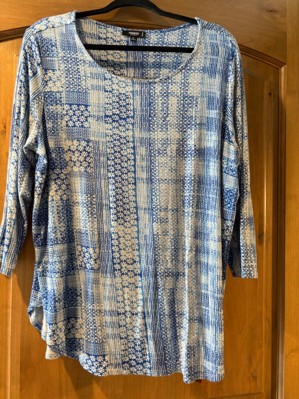 Premise Blue and White Patterned Scoop Neck Tunic